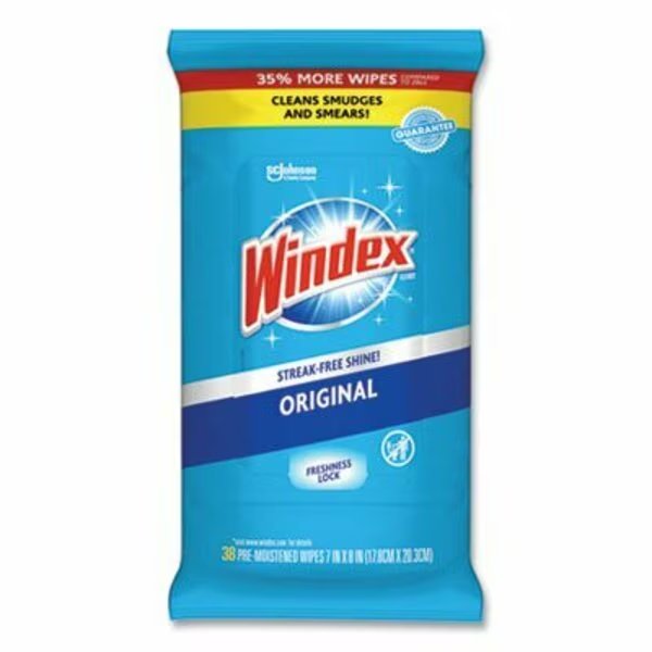 Windex, GLASS AND SURFACE WET WIPE, CLOTH, 7 X 8, 38/PACK, 38PK, Sc Johnson, Mfr#: 319251EA